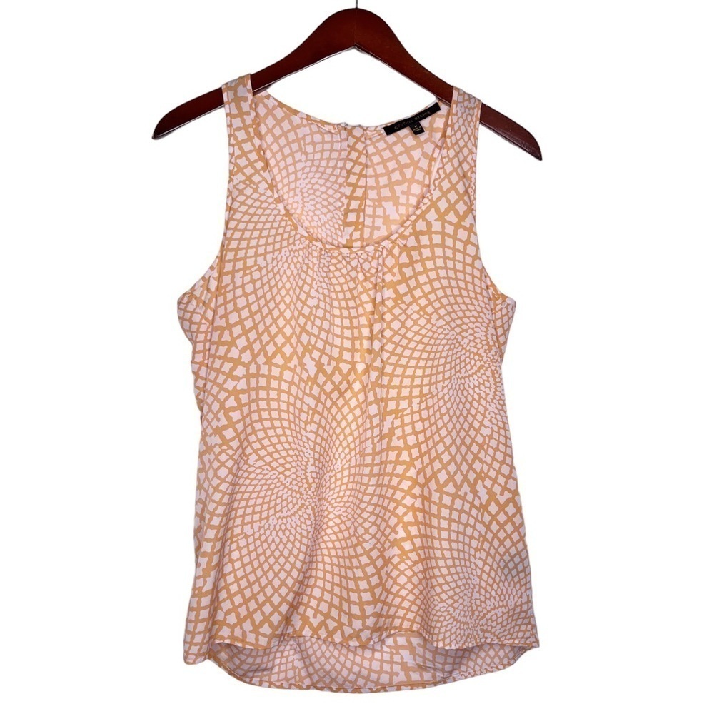 CYNTHIA STEFFE Zipper Back Sleeveless Top Size Medium in Orange and White Spiral